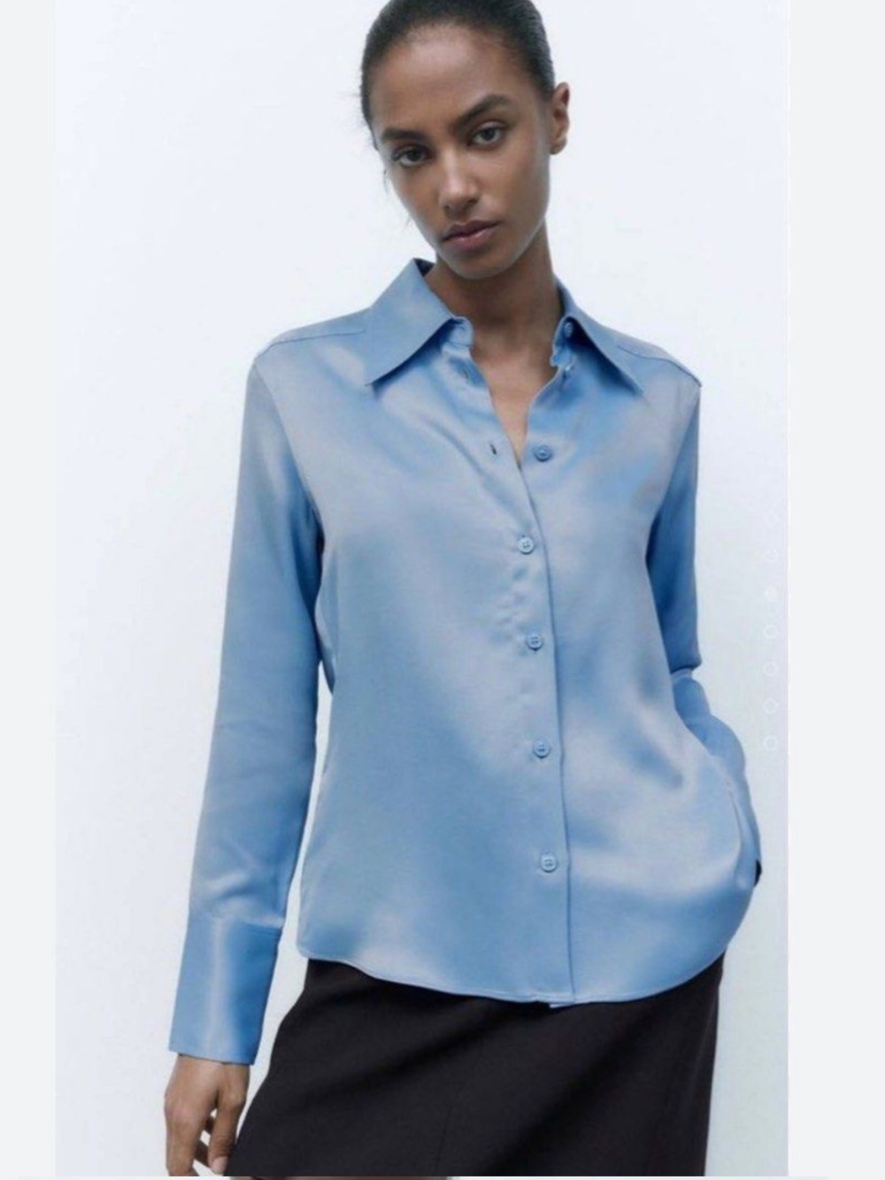 Zara Women’s Sky Blue Satin Button-Down Shirt